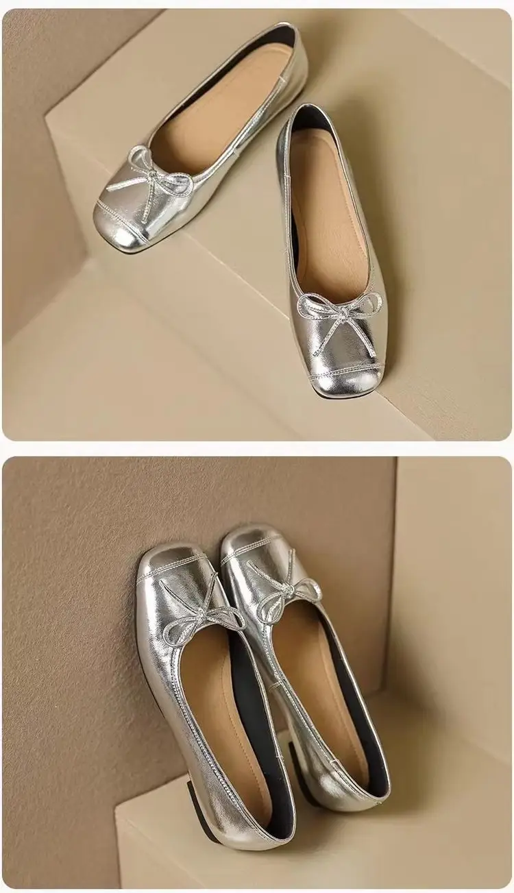 French flat gentle fairy shoes women's shoes 2025 new spring and summer evening wind temperament silver bean shoes — feature 3