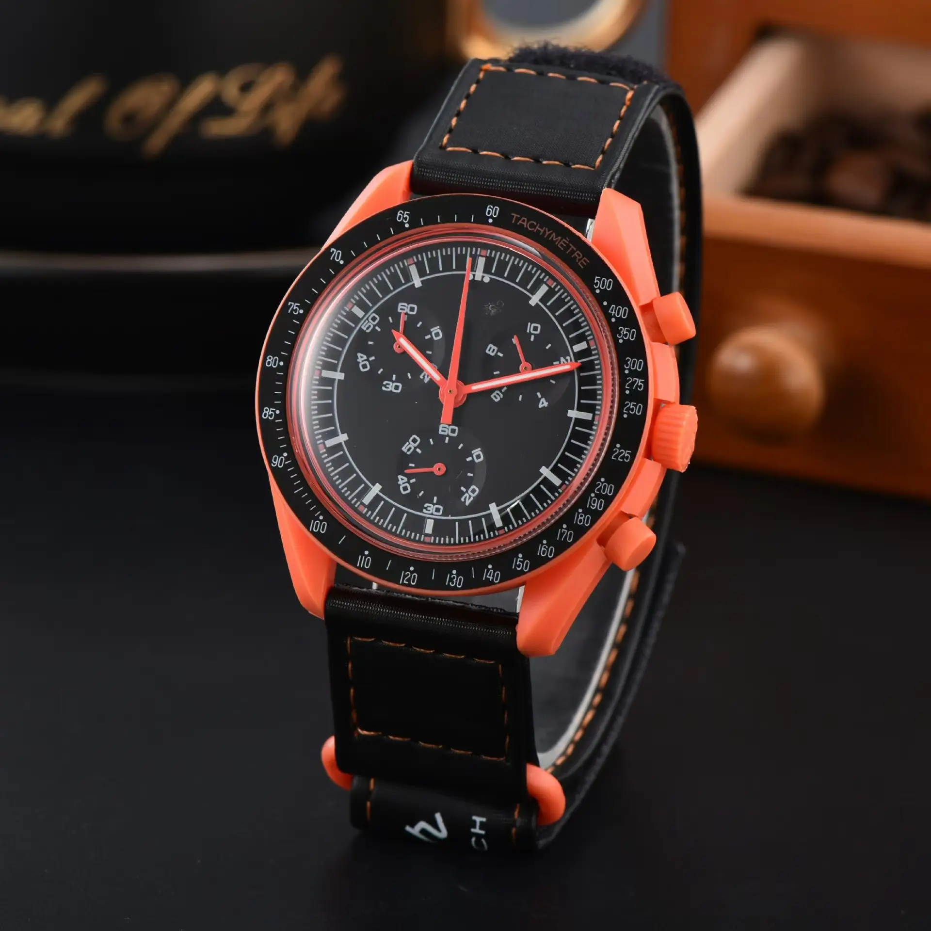 European Quartz Watch with Red Dial and Green Strap - Image 3