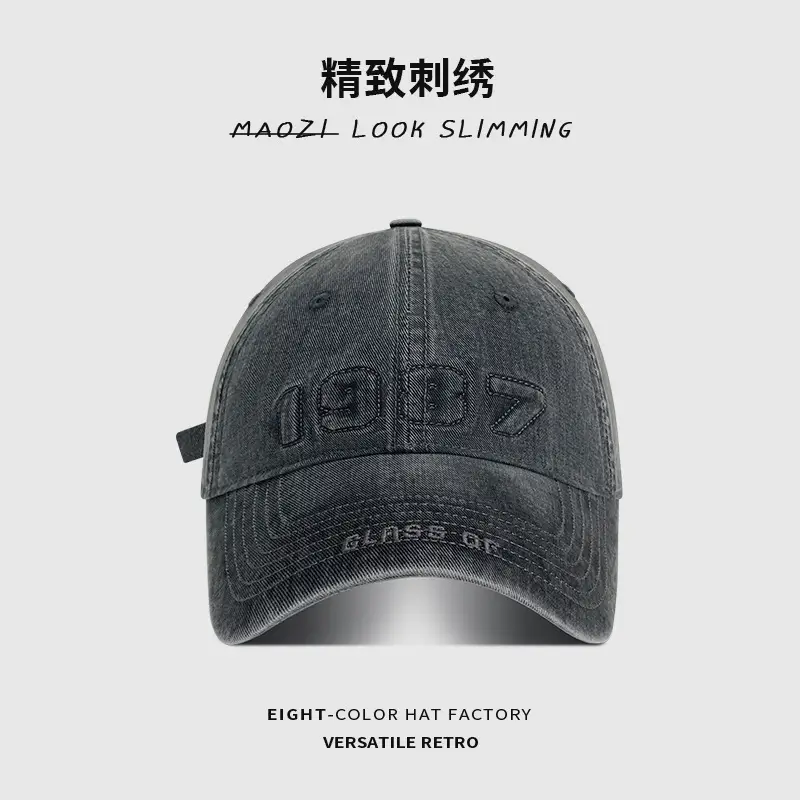 American Washed Baseball Cap Letter Wide Brim Big Head Cap - Image 2