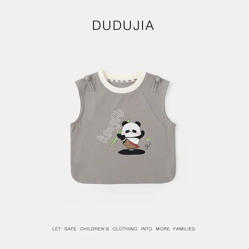 Dudujiya Baby Sleeveless Vest Grey Panda Print - Image 7