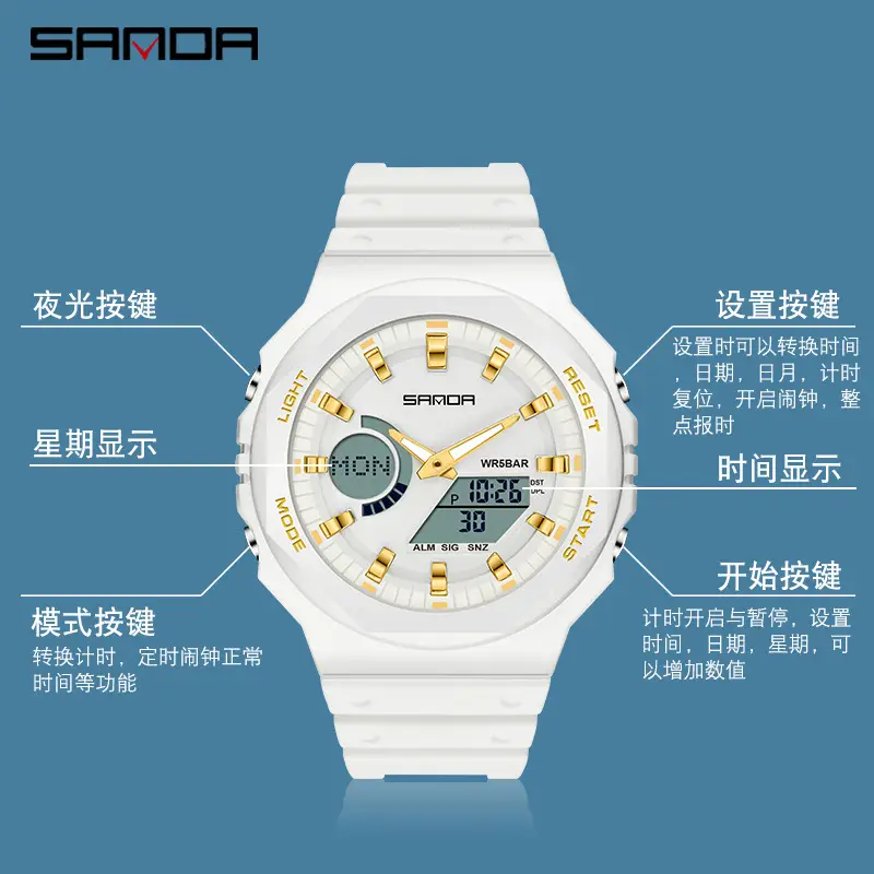 Sanda Neon Green Multifunctional Student Watch - Image 19