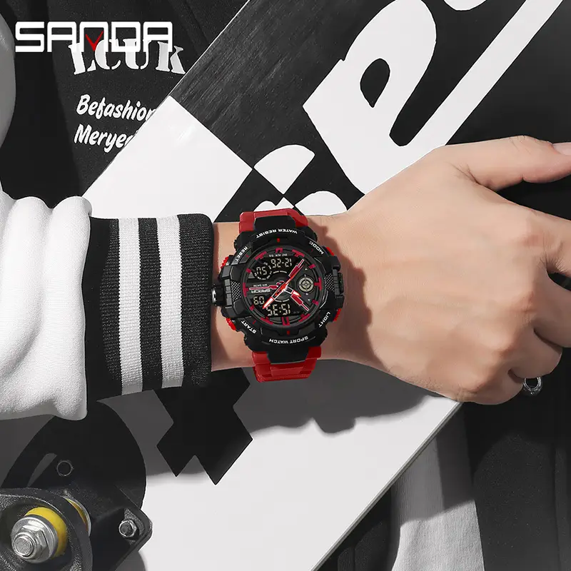 Sanda Red Sport Watch for Men Waterproof Multi-Function - Image 20