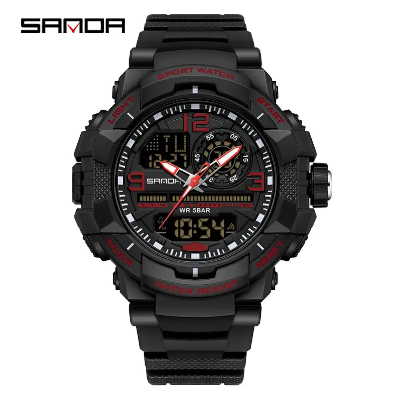 Sanda Red Sport Watch for Men Waterproof Multi-Function - Image 16