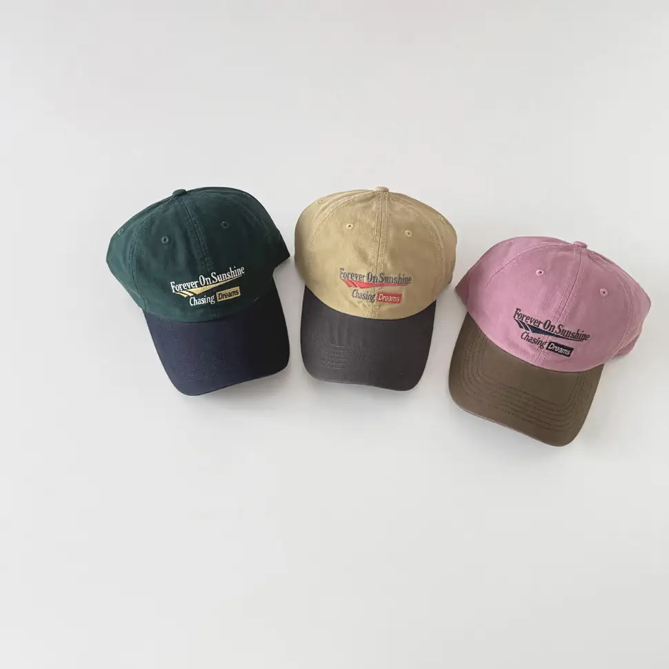 Kids Baseball Cap Set of 3 Olive Green