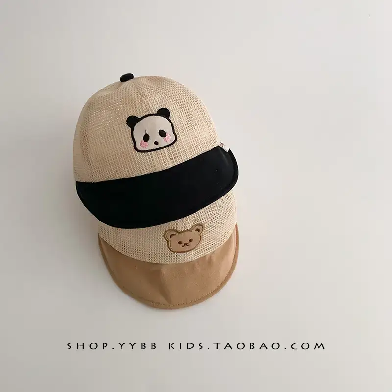 Children's Bear Cap Beige Black Mesh Summer Hat - Image 7