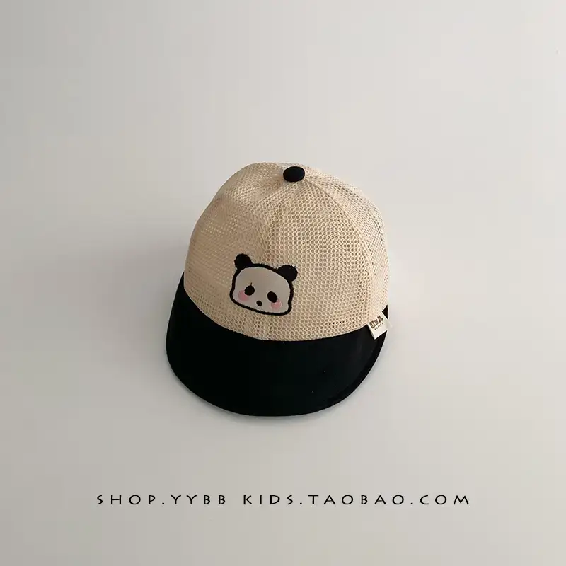 Children's Bear Cap Beige Black Mesh Summer Hat - Image 3
