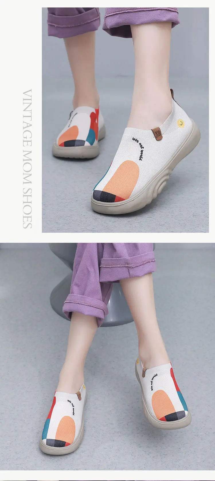 Spring and Autumn New Women's Old Beijing Cloth Shoes Fashionable Painted Casual Shoes Soft Sole Soft Surface Flying Woven Thick Sole Slip-on Shoes — feature 17