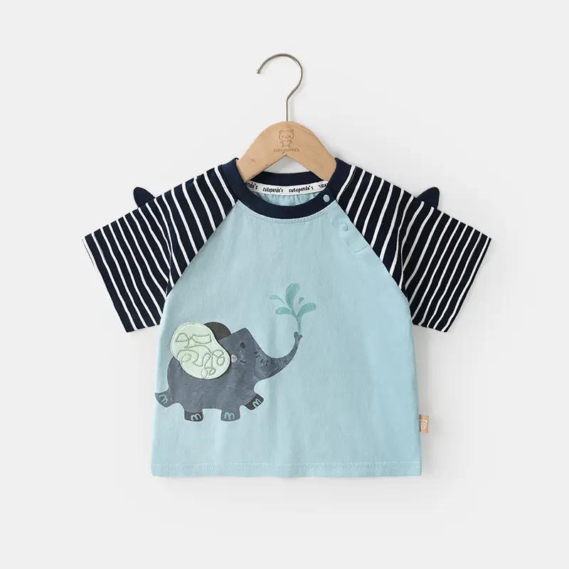 Kids T-shirt Blue Elephant Print Short Sleeve Summer Wear - Image 3