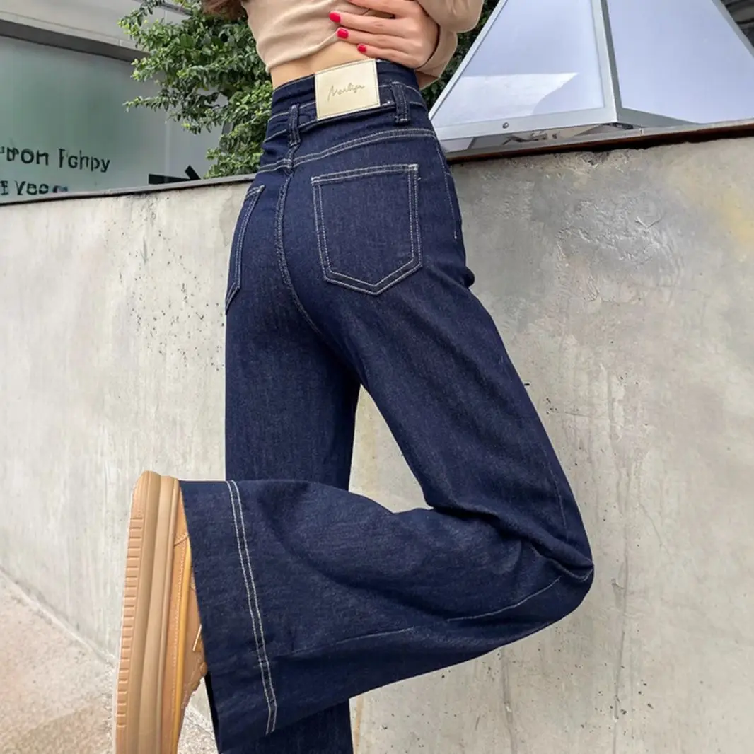 Dark Blue Stretch Wide Leg Jeans for Women 2025