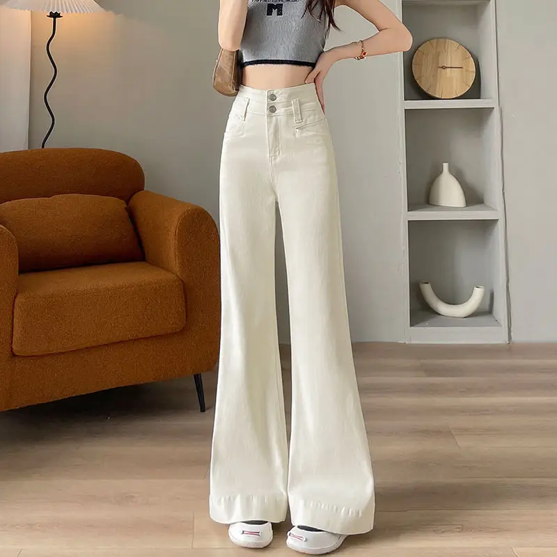 Dark Blue Stretch Wide Leg Jeans for Women 2025
