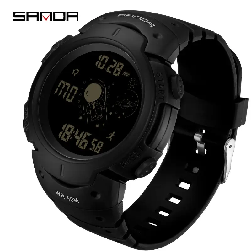 Sanda Spaceman Men's Black Digital Watch 48 Hours Battery - Image 5