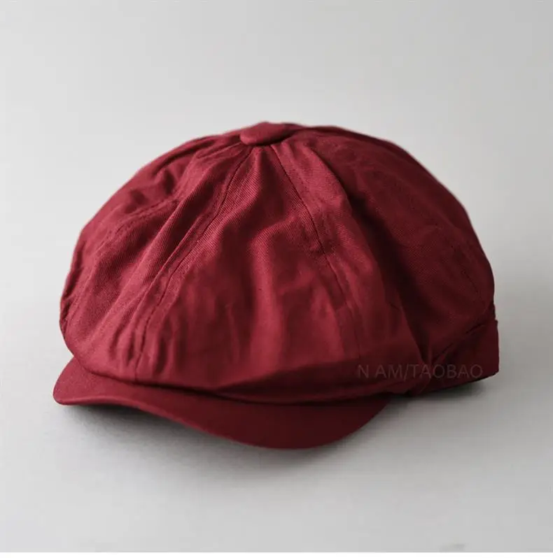 Maroon Japanese Retro Painter Cap Unisex Short Riding Casual All-Match Gentleman Octagonal Cap — feature 7