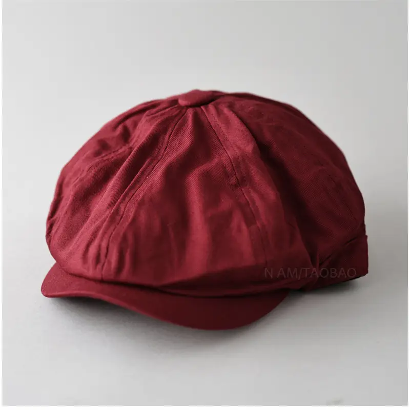 Maroon Japanese Retro Painter Cap Unisex Short Riding Casual All-Match Gentleman Octagonal Cap