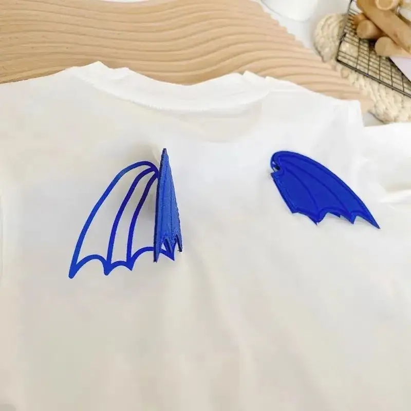 Kids Blue Wing T-Shirt White Short Sleeve Korean Style — feature 5