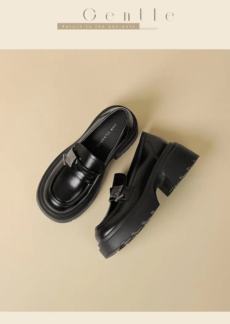 Black Thick Heeled Slip-on Loafers Women's 2025 Spring — feature 11