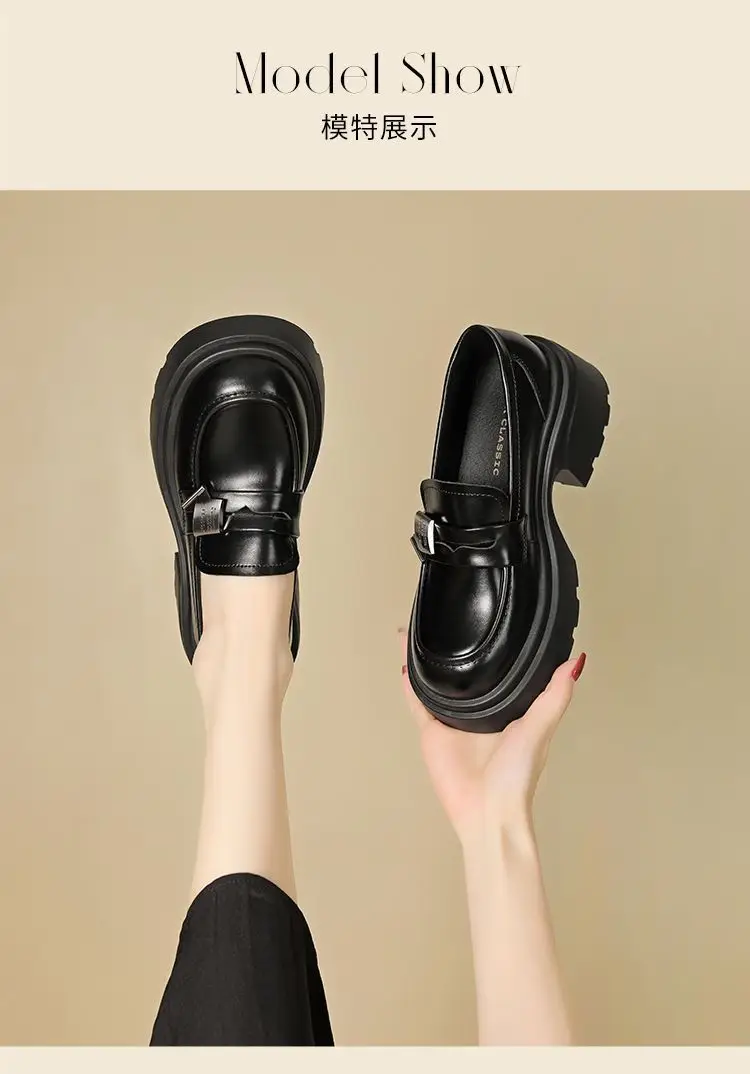 Black Thick Heeled Slip-on Loafers Women's 2025 Spring — feature 7