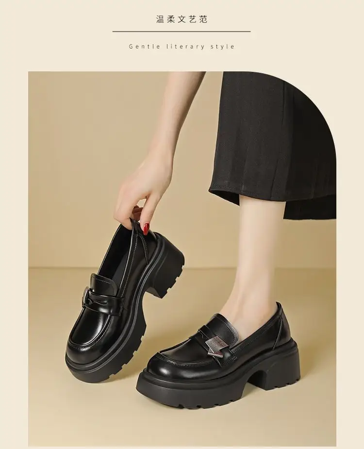 Black Thick Heeled Slip-on Loafers Women's 2025 Spring — feature 8
