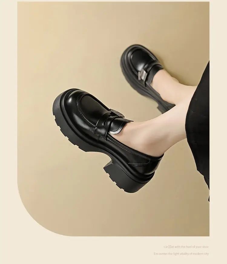 Black Thick Heeled Slip-on Loafers Women's 2025 Spring — feature 9