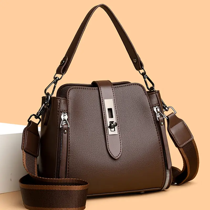 Women's Brown Leather Shoulder Bag 2025 New Multi-Layer Large Capacity - Image 7