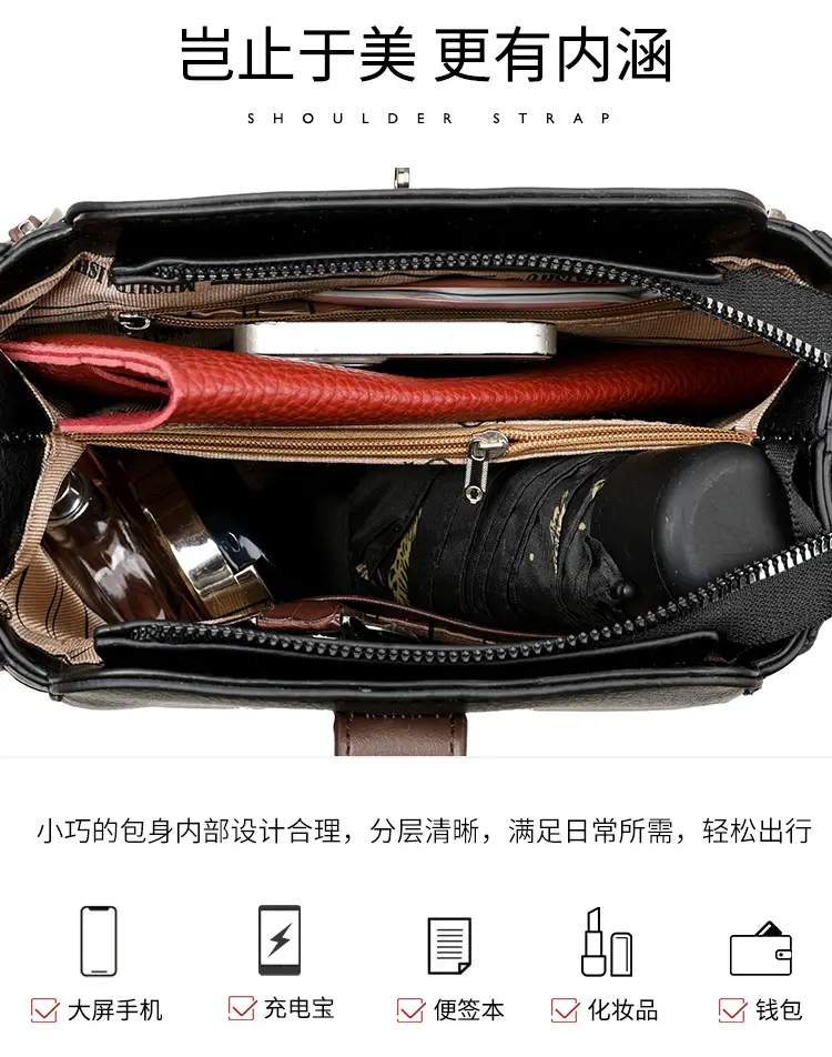 Women's Brown Leather Shoulder Bag 2025 New Multi-Layer Large Capacity — feature 11