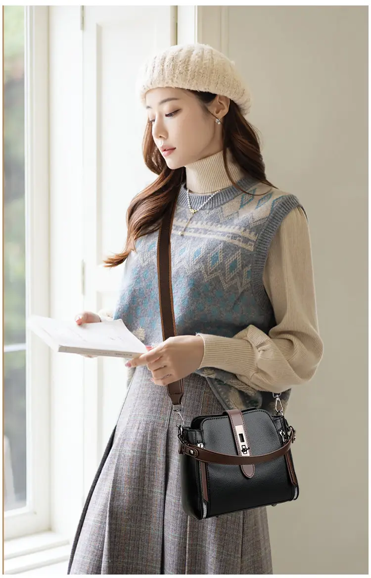 Women's Brown Leather Shoulder Bag 2025 New Multi-Layer Large Capacity — feature 12