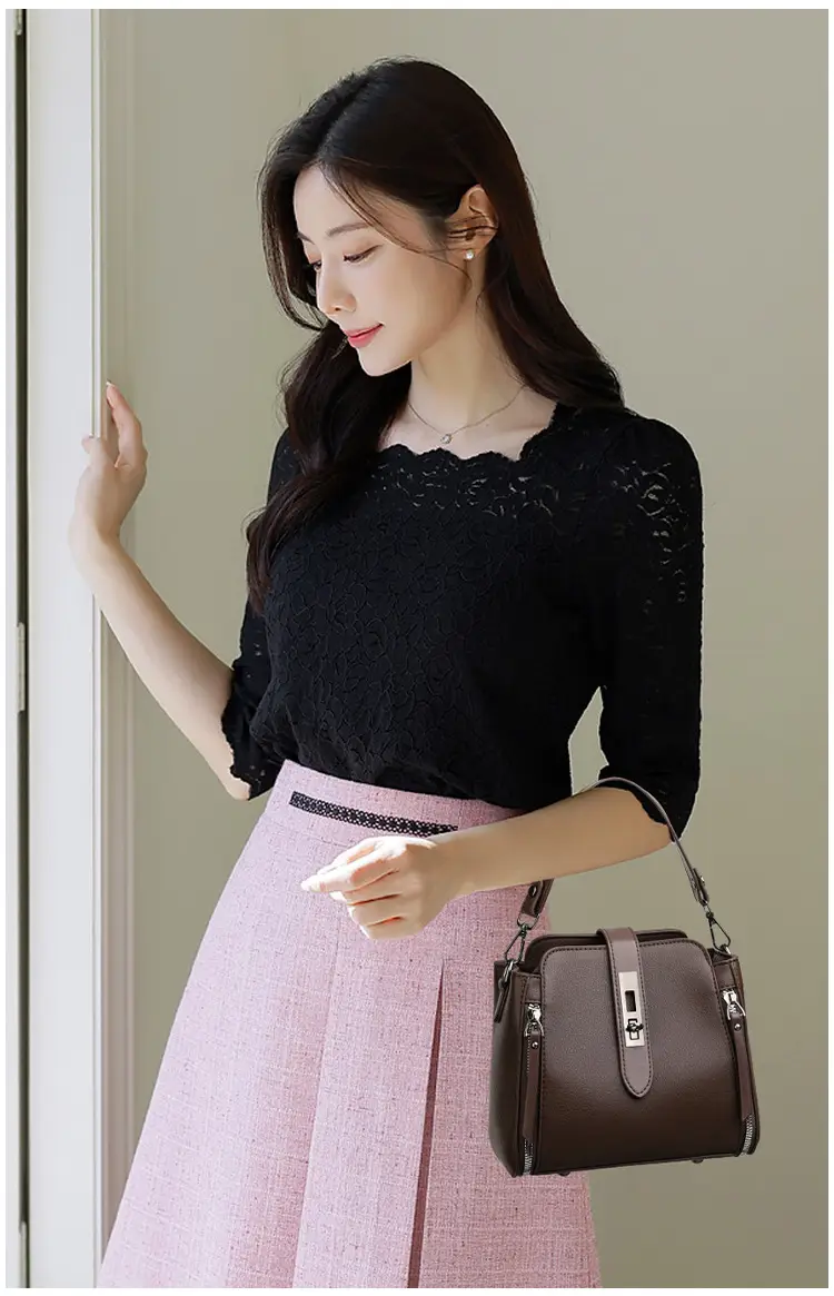 Women's Brown Leather Shoulder Bag 2025 New Multi-Layer Large Capacity — feature 14