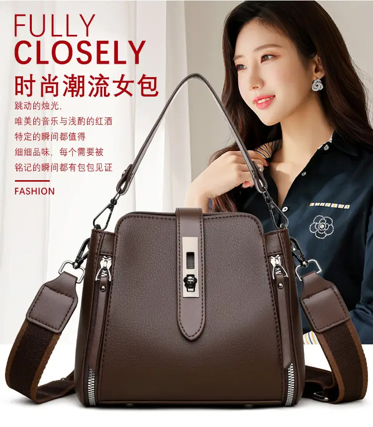 Women's Brown Leather Shoulder Bag 2025 New Multi-Layer Large Capacity — feature 5