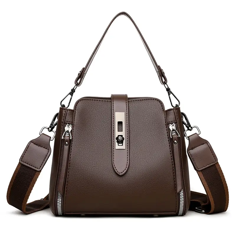 Women's Brown Leather Shoulder Bag 2025 New Multi-Layer Large Capacity - Image 2