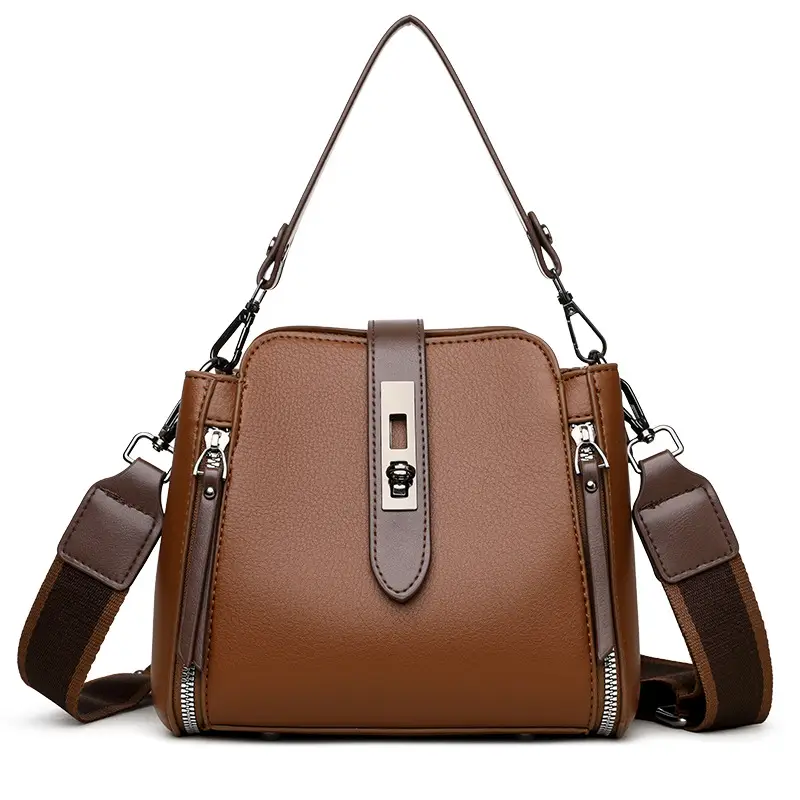 Women's Brown Leather Shoulder Bag 2025 New Multi-Layer Large Capacity - Image 3