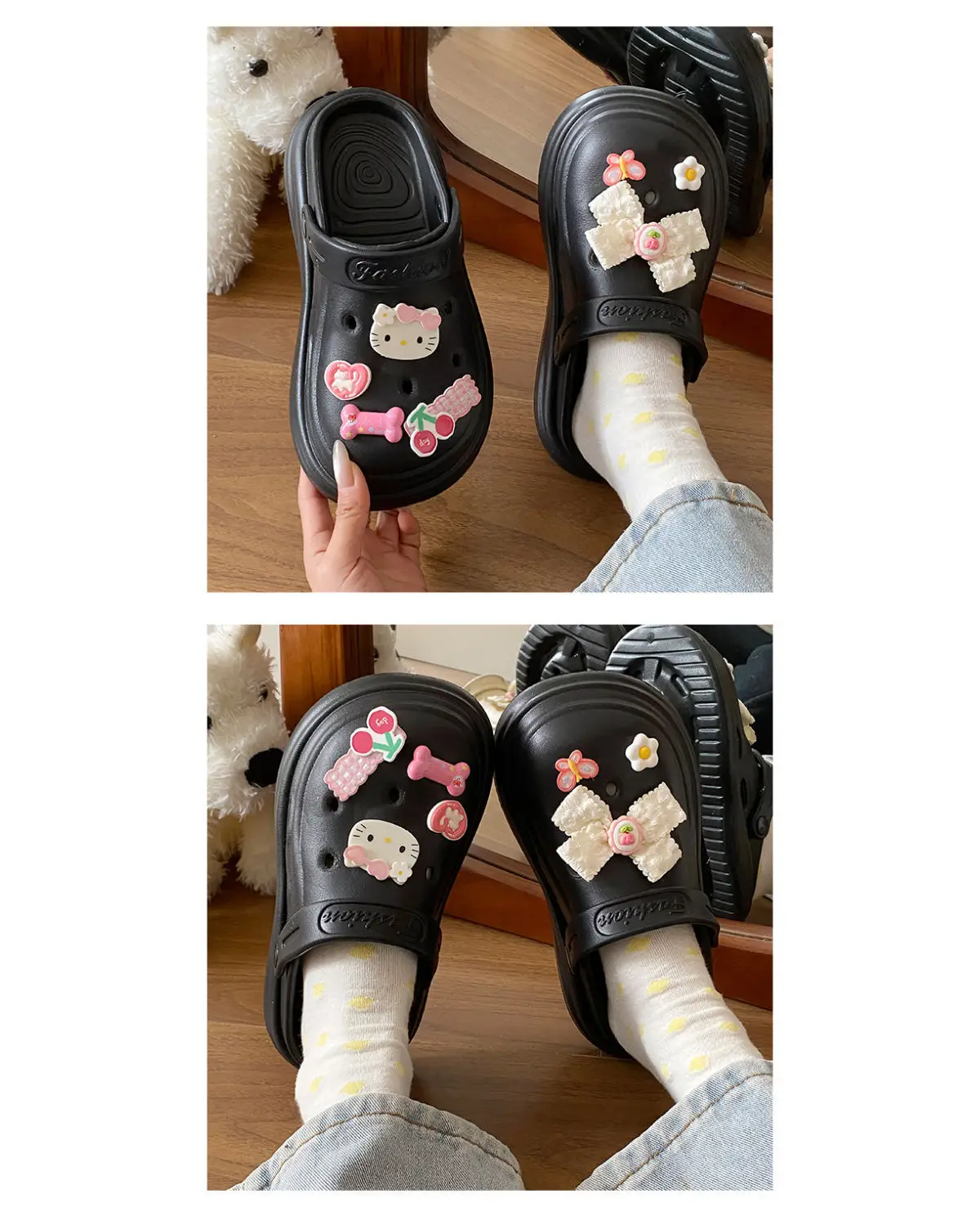 Women's Black Croc Bow Sandals with Embellished Decor — feature 16