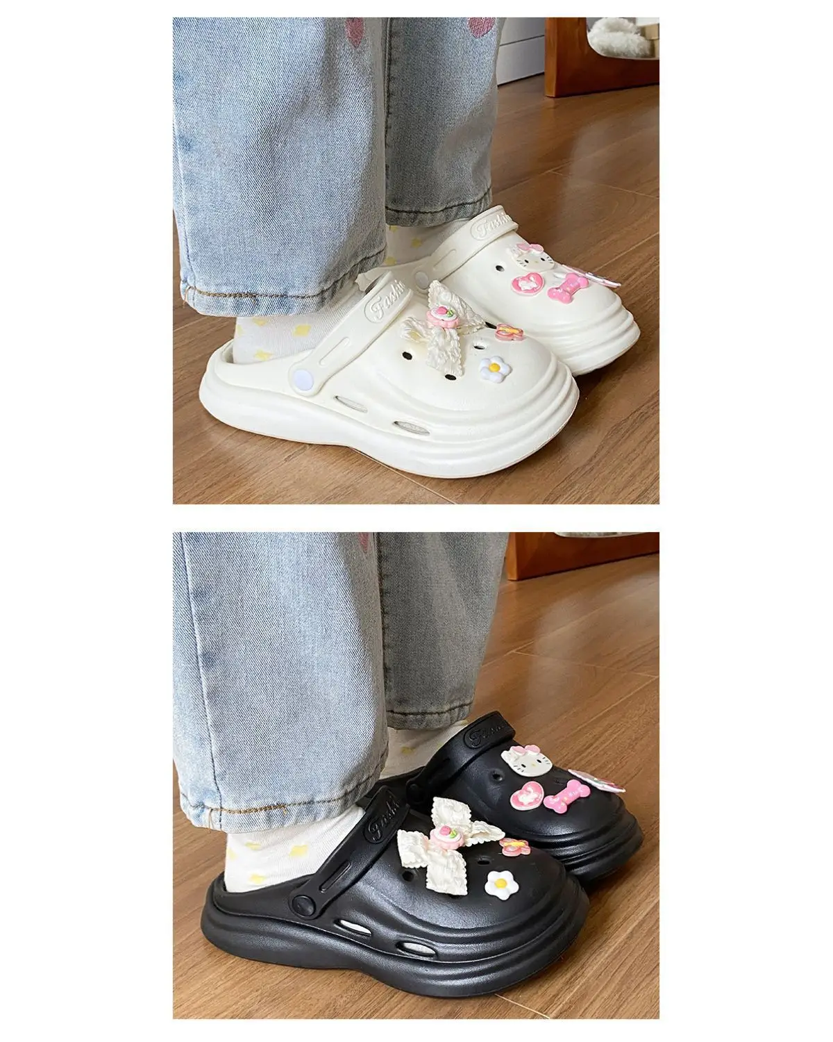 Women's Black Croc Bow Sandals with Embellished Decor — feature 17