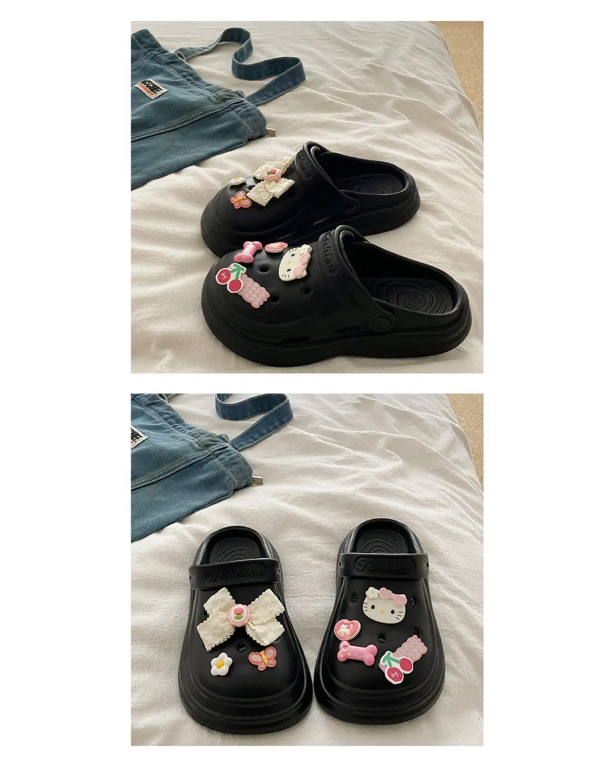 Women's Black Croc Bow Sandals with Embellished Decor — feature 26