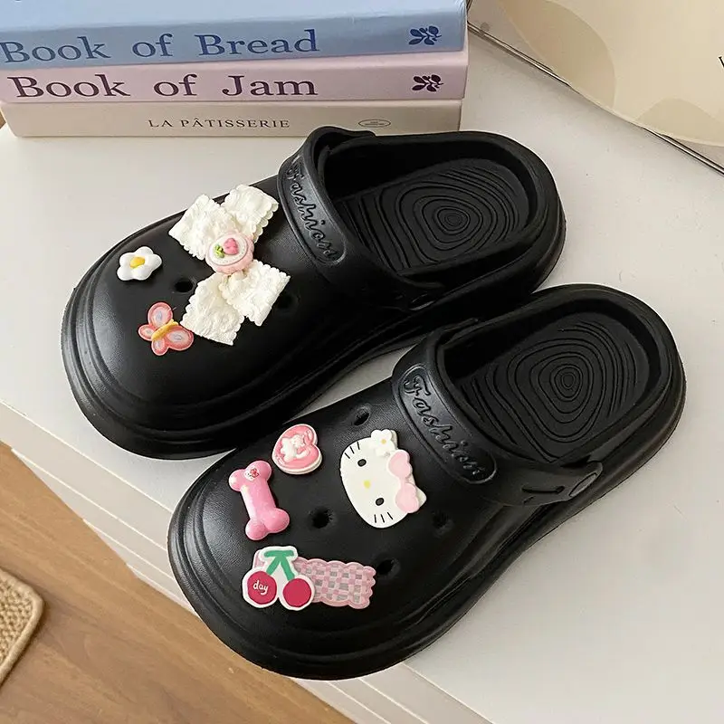 Women's Black Croc Bow Sandals with Embellished Decor — feature 34
