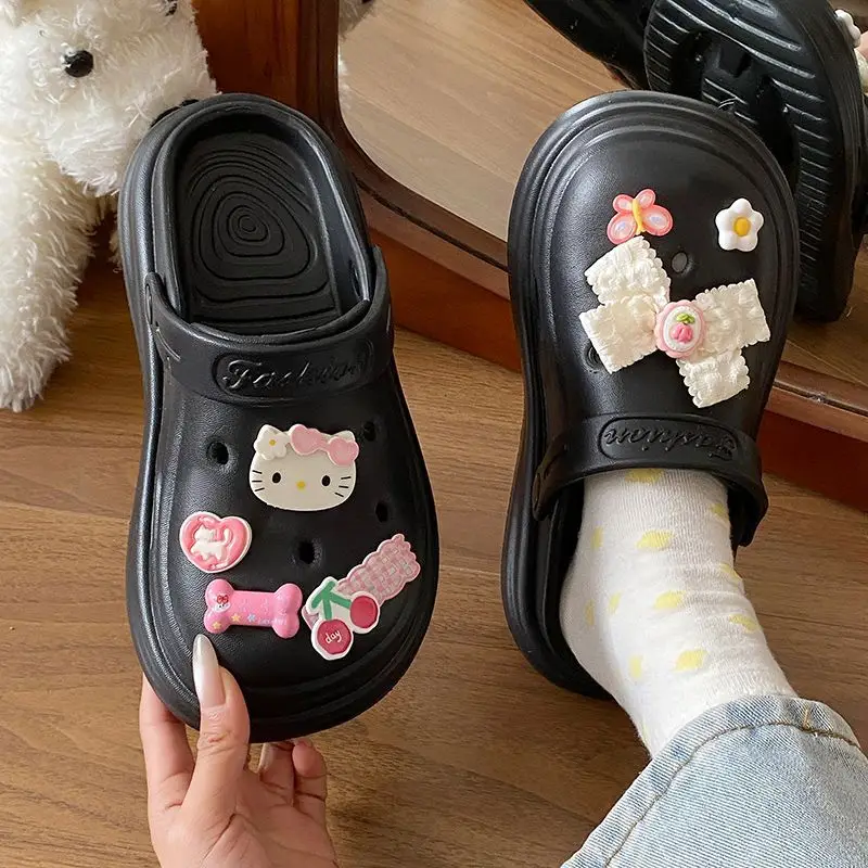 Women's Black Croc Bow Sandals with Embellished Decor — feature 42