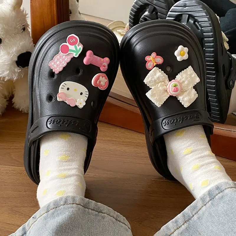 Women's Black Croc Bow Sandals with Embellished Decor — feature 43