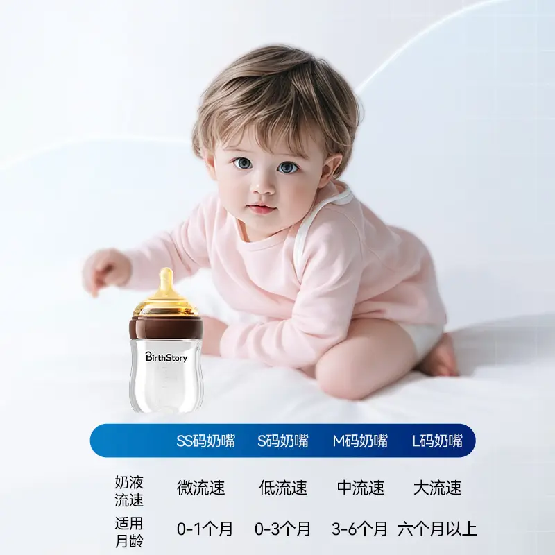 Wide-Diameter Glass Baby Bottle for Infants and Newborns, Anti-Colic, Suitable for Babies from 0 to 36 Months, Prevents Choking and Spitting Up, and Is Resistant to High Temperatures