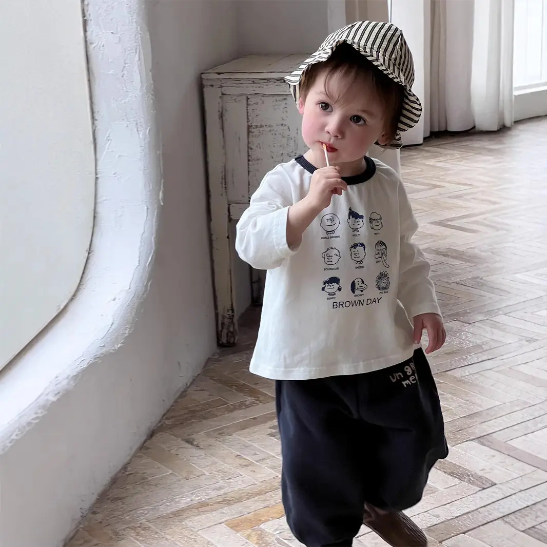 Kids Korean Style Long Sleeve T-Shirt Set Blue Gray — feature 6