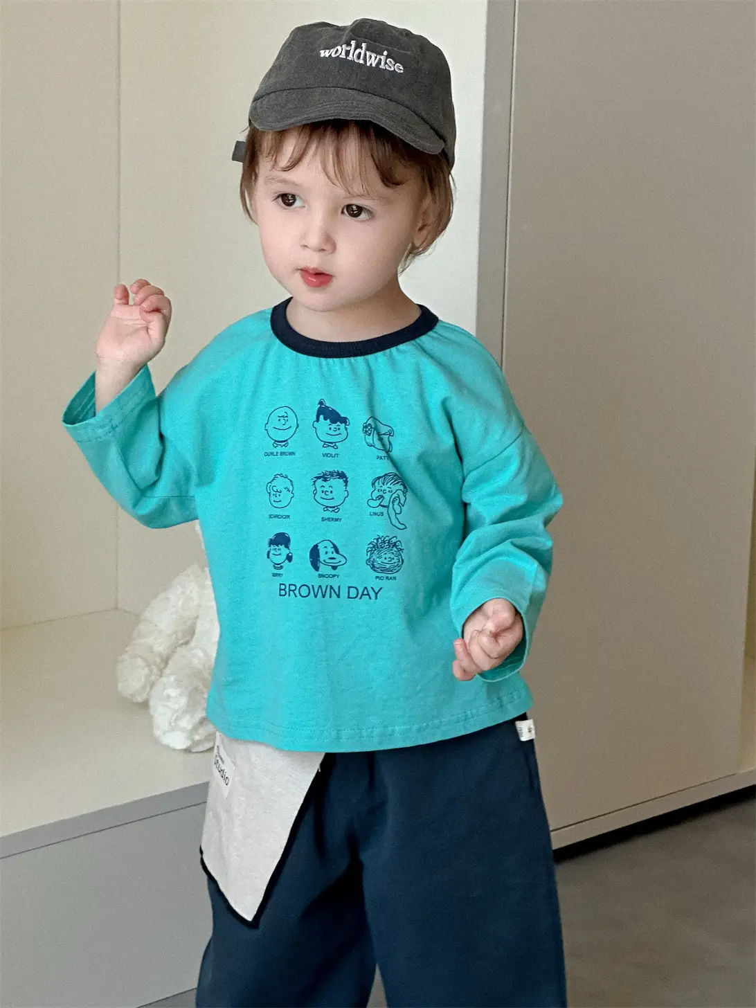 Kids Korean Style Long Sleeve T-Shirt Set Blue Gray - Image 3