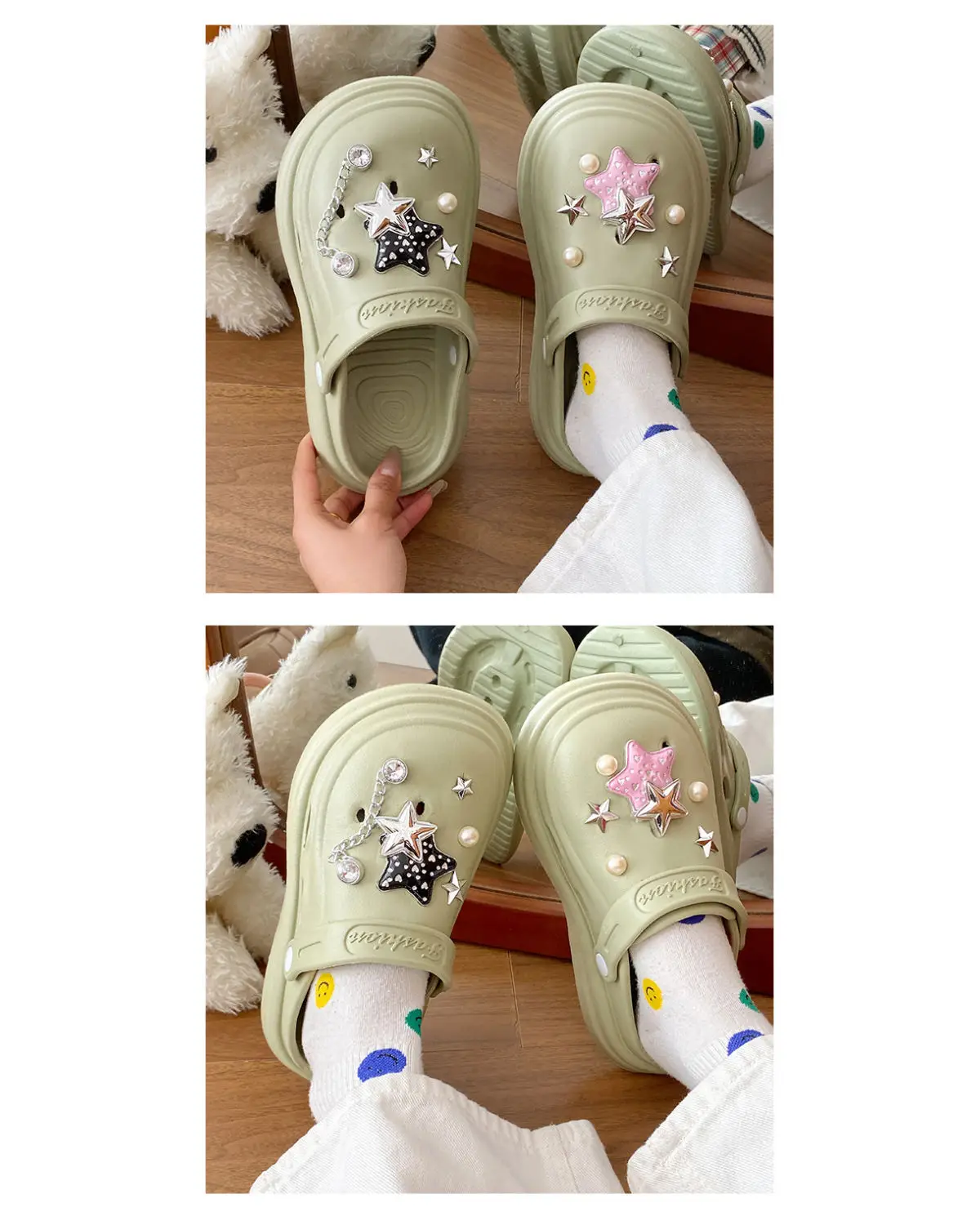 Women's Embellished EVA Beach Clogs with Star & Pearl Decor — feature 14