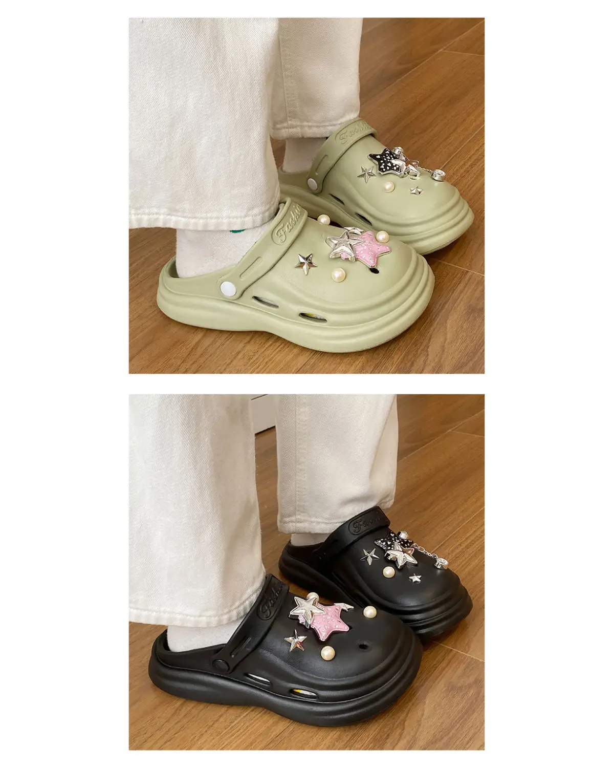 Women's Embellished EVA Beach Clogs with Star & Pearl Decor — feature 18