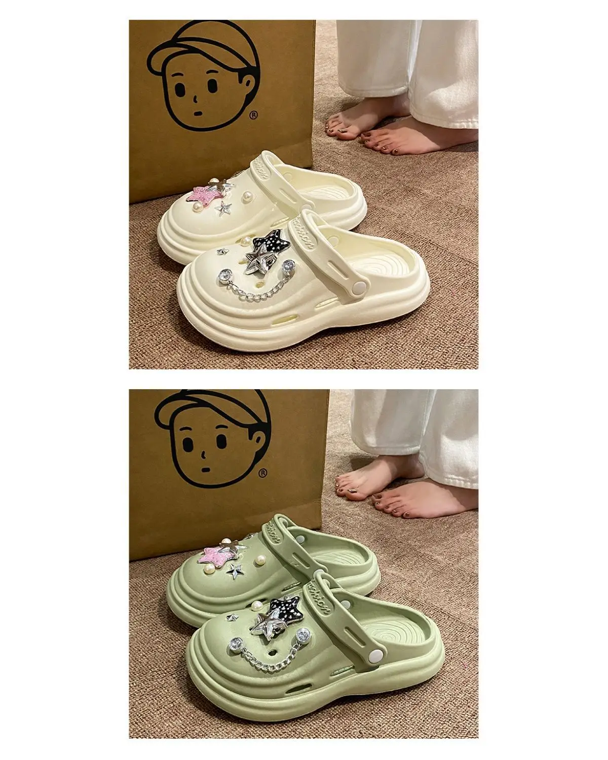 Women's Embellished EVA Beach Clogs with Star & Pearl Decor — feature 21