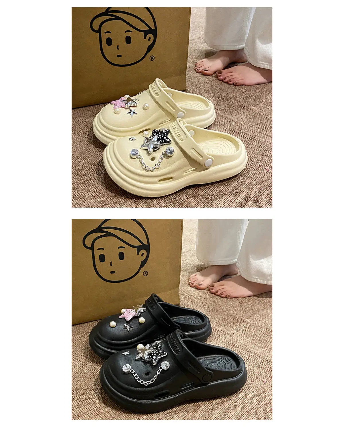 Women's Embellished EVA Beach Clogs with Star & Pearl Decor — feature 22