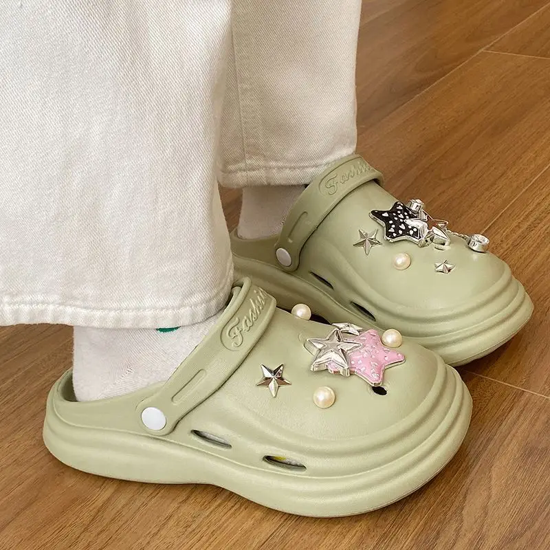 Women's Embellished EVA Beach Clogs with Star & Pearl Decor — feature 40