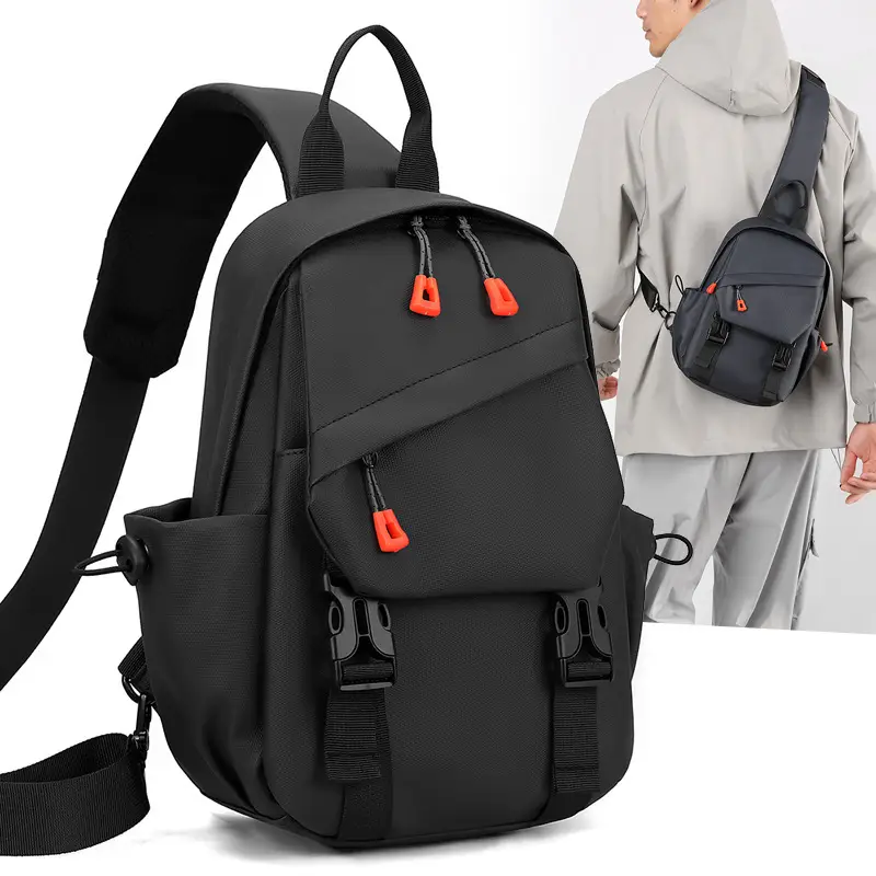 Men's Grey Crossbody Backpack with Red Zippers