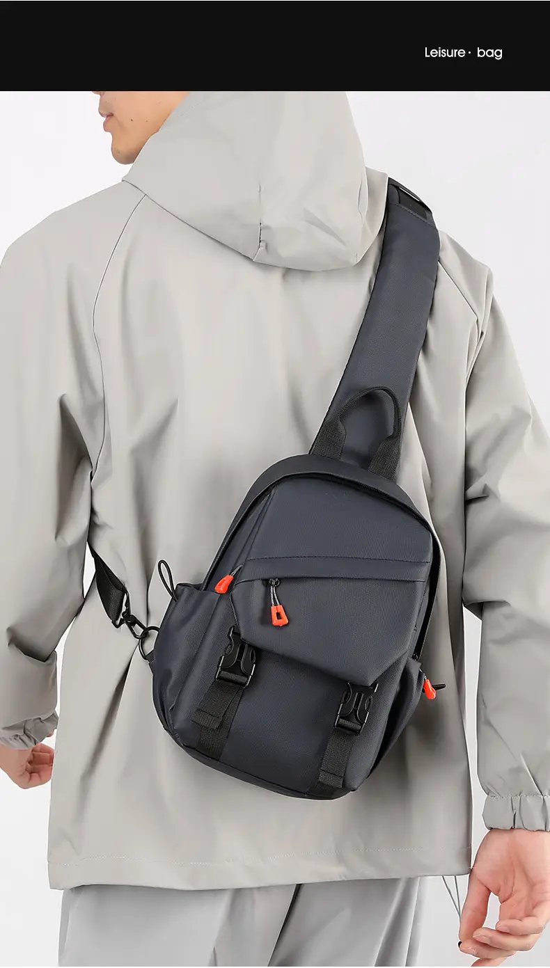 Men's Grey Crossbody Backpack with Red Zippers — feature 1