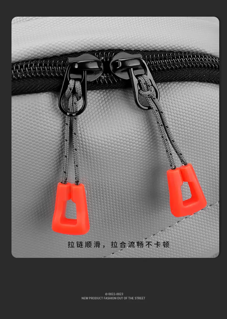 Men's Grey Crossbody Backpack with Red Zippers — feature 17