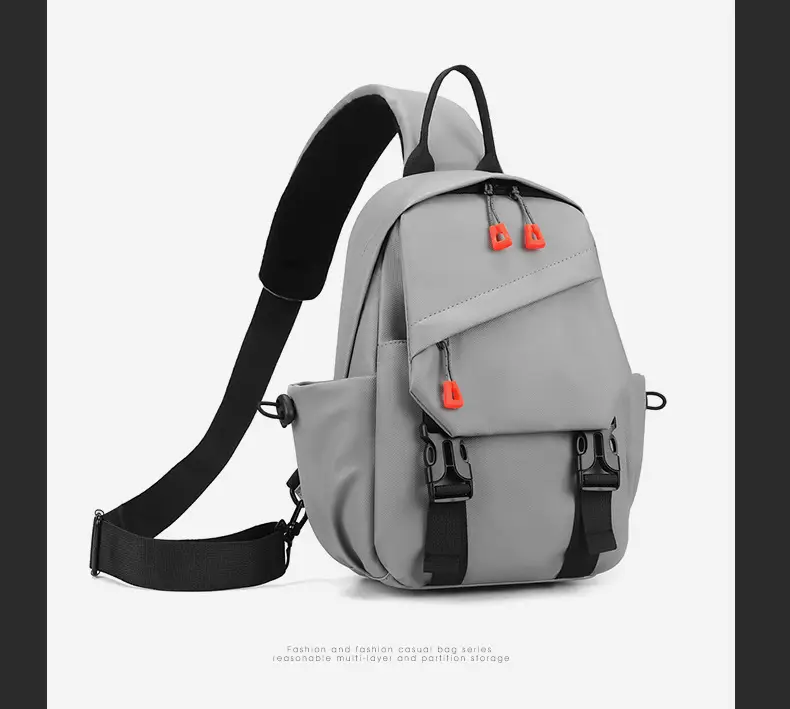 Men's Grey Crossbody Backpack with Red Zippers — feature 22