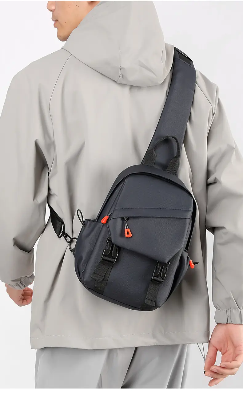 Men's Grey Crossbody Backpack with Red Zippers — feature 25
