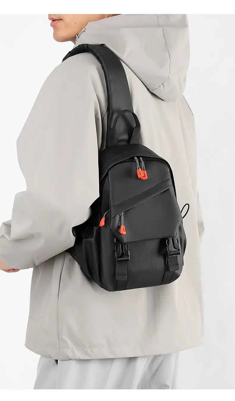 Men's Grey Crossbody Backpack with Red Zippers — feature 27