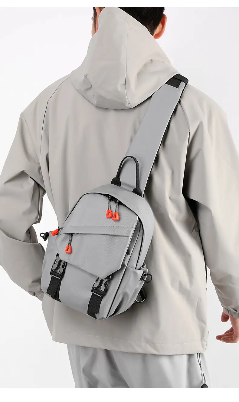 Men's Grey Crossbody Backpack with Red Zippers — feature 30